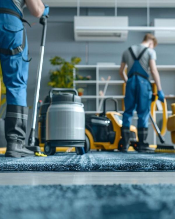cleaning-service-workers-wearing-uniforms-cleaning-a-carpet-in-a-modern-apartment-using-professional-equipment-photo